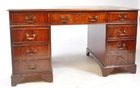 GEORGE III REVIVAL MAHOGANY & LEATHER TWIN PEDESTAL OFFICE DESK