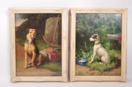 A DUKE - PAIR OF EARLY 20TH CENTURY OIL PAINTINGS - STUDIES OF DOGS