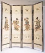 VINTAGE MID CENTURY JAPANESE ORIENTAL FOUR FOLD SCREEN