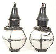 TWO VINTAGE INDUSTRIAL SHIPS PENDANT HANGING CEILING LIGHTS LANTERNS