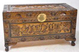 MID CENTURY CHINESE RELIEF CARVED BLANKET BOX CHEST