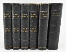 BIBLE. 1847 THE PICTORIAL BIBLE BY JOHN KITTO, FIVE VOLUMES IN FULL MOROCCO