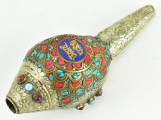 TIBETAN METAL MOUNTED CONCH SHELL TEMPLE HORN 清 西藏银镶海螺·号角