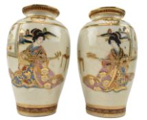PAIR OF 20TH CENTURY SATSUMA SHIMAZU CRACKLE GLAZED VASES 二十世纪 日本萨摩瓶一对