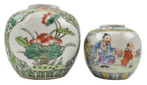 TWO REPUBLIC PERIOD CERAMIC GINGER JARS 民国五彩和粉彩罐两个