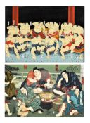 TWO EARLY 20TH CENTURY JAPANESE REVERSE GLASS PAINTINGS 20世纪日本玻璃画俩幅