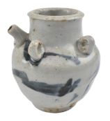 MING DYNASTY BLUE AND WHITE WINE STONEWARE EWER 明 青花四系执壶