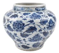 YUAN BLUE AND WHITE 'PEONY' JAR 元 青花缠枝莲纹罐