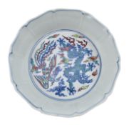 DOUCAI DRAGON AND PHEONIX BRUSH PORCELAIN WASHER 斗彩龙凤纹十棱洗