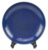 QING BLUE GLAZED MONOCHROME CHARGER PLATE 晚清霁蓝釉盘