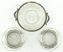 20TH CENTURY AMERICAN SILVER MOUNTED SAUSER & TWO DISHES