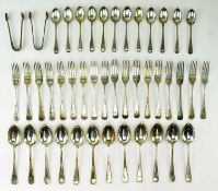 COLLECTION OF VICTORIAN HALLMARKED SILVER FLATWARE & TWO TONGS
