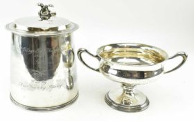 GEORGE V HALLMARKED SILVER TANKARD AND TWIN HANDLED TROPHY CUP
