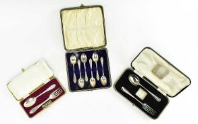 THREE CASED SETS OF HALLMARKED SILVER FLATWARE