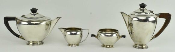 GEORGE V HALLMARKED SILVER & WOODEN HANDLE TEA & COFFEE SET
