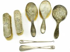 VICTORIAN HALLMARKED SILVER SEVEN-PIECES DRESSING SET