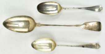 COLLECTION OF THREE GEORGE III & GEORGE IV HALLMARKED SILVER SPOONS