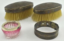 A COLLECTION OF HALLMARKED SILVER ORNATE BRUSHES & OTHERS