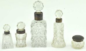 COLLECTION OF HALLMARKED SILVER COLLARED GLASS PERFUME BOTTLES