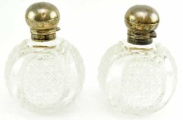 PAIR OF VICTORIAN LARGE SILVER MOUNTED CUT GLASS SCENT BOTTLES