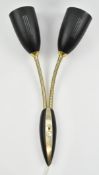 SWEDISH MID CENTURY 1970S BLACK & BRASS TWIN GOOSENECK WALL LIGHT