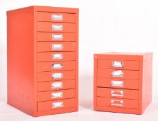 GRADUATING PAIR OF RETRO VIBRANT ORANGE FILING CABINETS