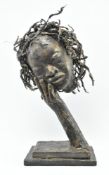 J. FLAVIUS - VINTAGE CONTINENTAL BRONZED RESIN SCULPTURE OF A HEAD RESTING ON HAND
