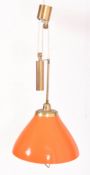 ITALIAN MID CENTURY CIRCA 1960S PLASTIC & BRASS RISE AND FALL CEILING LIGHT