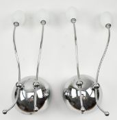 PAIR OF ITALIAN CIRCA 1980S CHROME & GLASS TWIN ARM WALL SCONCES LIGHTS