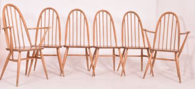 ERCOL FURNITURE - QUAKER - SIX BEECH & ELM HOOP BACK DINING CHAIRS