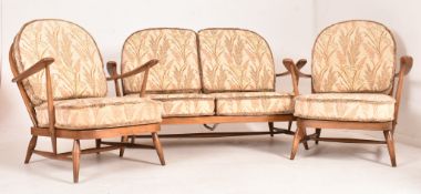 ERCOL -WINDSOR RANGE - MID CENTURY GOLDEN BEECH & ELM LIVING ROOM SUITE