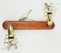 ITALIAN CIRCA 1980S SPUTNIK STYLE TEAK & BRASS ADJUSTABLE WALL LIGHTS