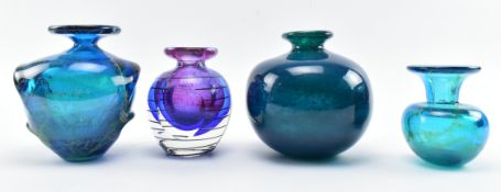 COLECTION OF THREE VINTAGE MID CENTURY MDINA GLASS VASES TOGETHER WITH ANOTHER