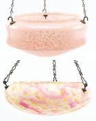 TWO ART DECO CIRCA 1930S MOTTLED GLASS FLYCATHER CEILING SHADES