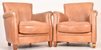 PAIR OF MODERN TAN BROWN LEATHER CLUB ARMCHAIRS