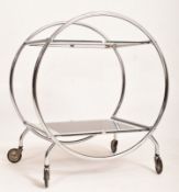 MID CENTURY CHROME FRAMED CIRCULAR DRINKS TROLLEY