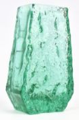 GEOFFREY BAXTER FOR WHITEFRIARS 'COFFIN' GLASS VASE IN AQUA COLOURWAY