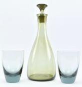 20TH CENTURY SCANDINAVIAN STYLE SMOKED GLASS DECANTER WITH TUMBLERS