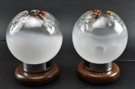 TONI ZUCCHERI FOR MAZZEGA, MURANO - PAIR OF 1970S GLASS & TEAK DESK LAMPS