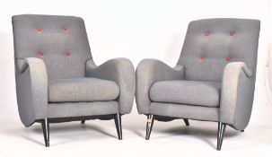 DANISH CONTEMPORARY DESIGN GREY BUTTON BACK LOUNGE ARMCHAIRS