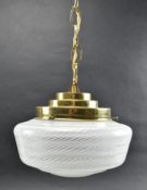 ITALIAN MID CENTURY FILIGRANA GLASS & BRASS CEILING PENDANT LIGHT
