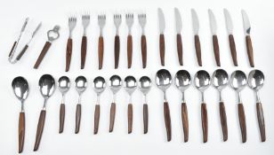 VINTAGE MID CENTURY CASED TEAK AND STEEL CUTLERY SET