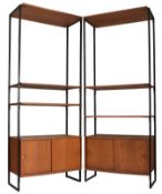 AVALON - A PAIR OF MID CENTURY TEAK AND METAL UPRIGHT UNITS