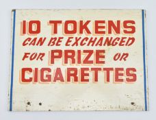 VINTAGE FUN FAIR FAIRGROUND HAND PAINTED CHIPBOARD SIGN - TOKENS FOR CIGARETTES