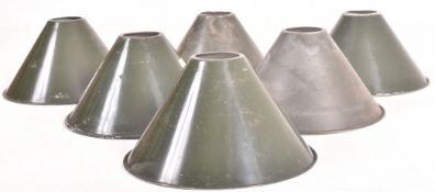 SIX RETRO 20TH CENTURY GREEN PAINTED ALUMINIUM INDUSTRIAL SHADES