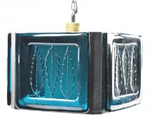 ERIK HOGLUND X BODA - MID CENTURY SWEDISH BLUE GLASS PENDANT LIGHT