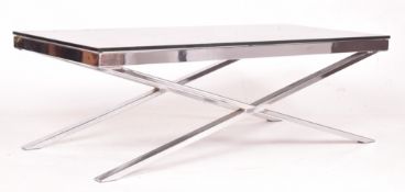 CONTEMPORARY SMOKED GLASS CHROME X FRAMED COFFEE TABLE