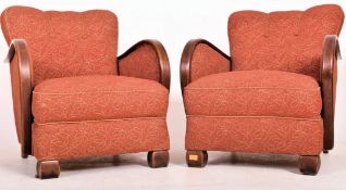 MATCHING PAIR OF ART DECO OVERSTUFFED CLUB ARMCHAIRS