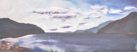 CONTEMPORARY WATERCOLOUR ON PAPER LAKE SCENE PAINTING