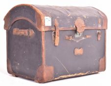 PRIVATE COLLECTION OF DERREN BROWN - EARLY 20TH CENTURY LEATHER & CANVAS DOME TOP STEAMER TRUNK